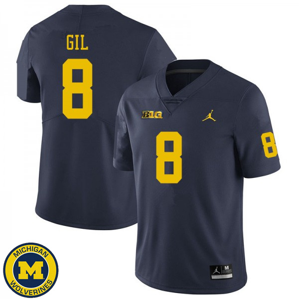 Men's University of Michigan #8 Devin Gil Navy NCAA Football Jersey